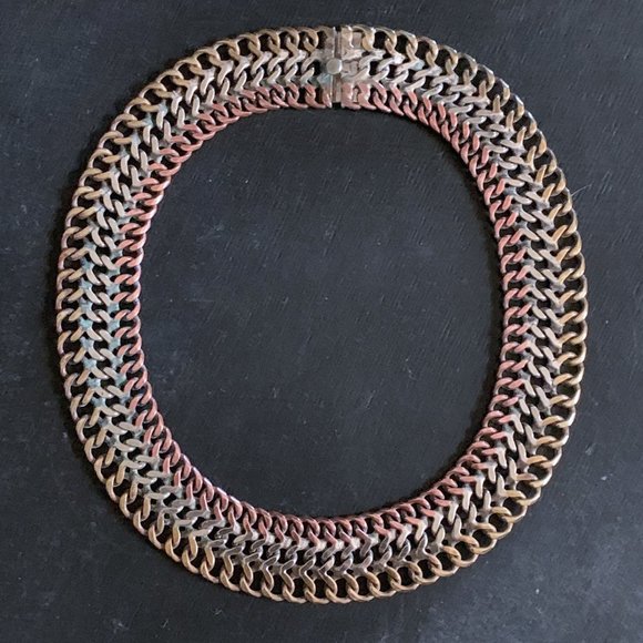 Tri-tone Sterling Silver Linked Wide Choker88g